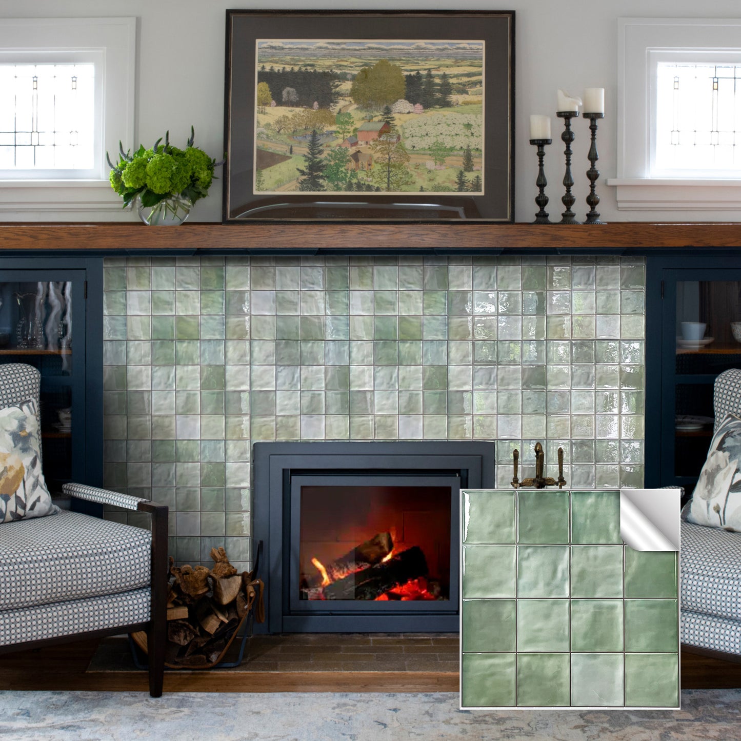 ADD.HERES Spring Moss Green Peel and Stick Backsplash Self-Adhesive 5 Sheets