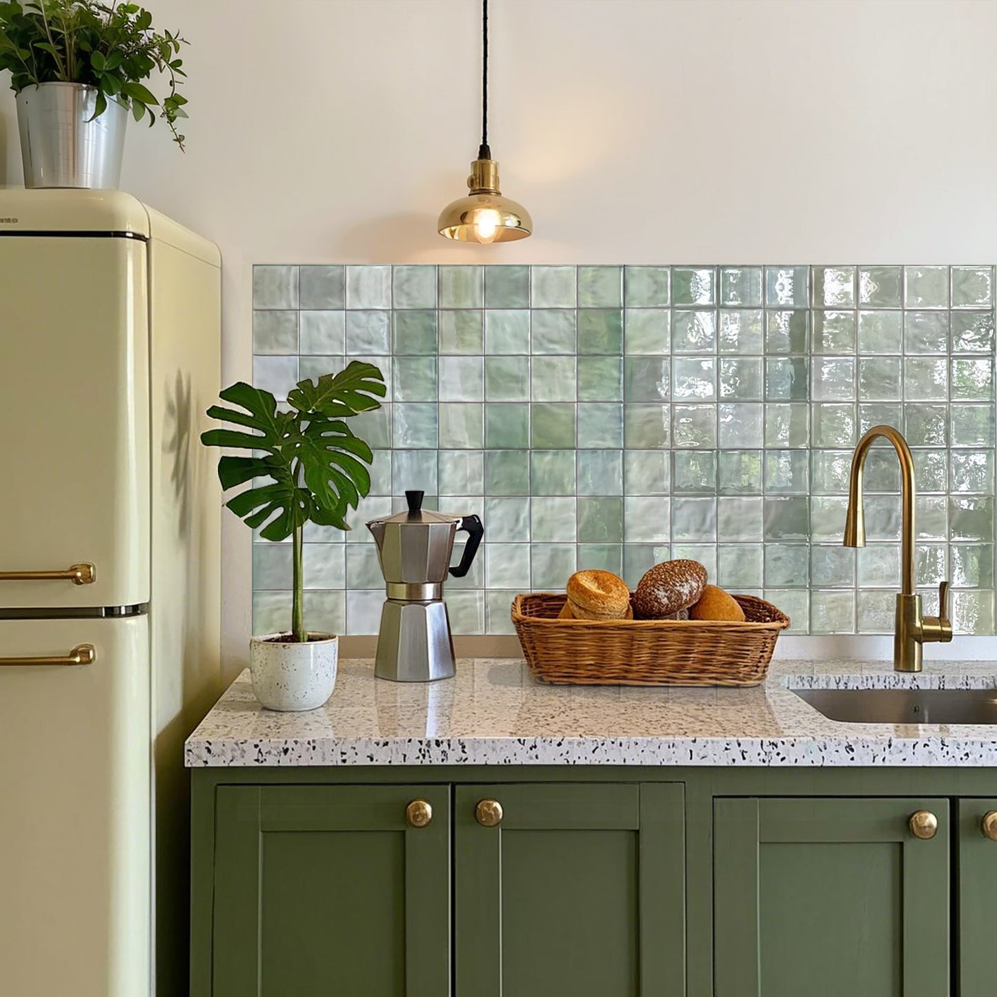 ADD.HERES Spring Moss Green Peel and Stick Backsplash Self-Adhesive 5 Sheets