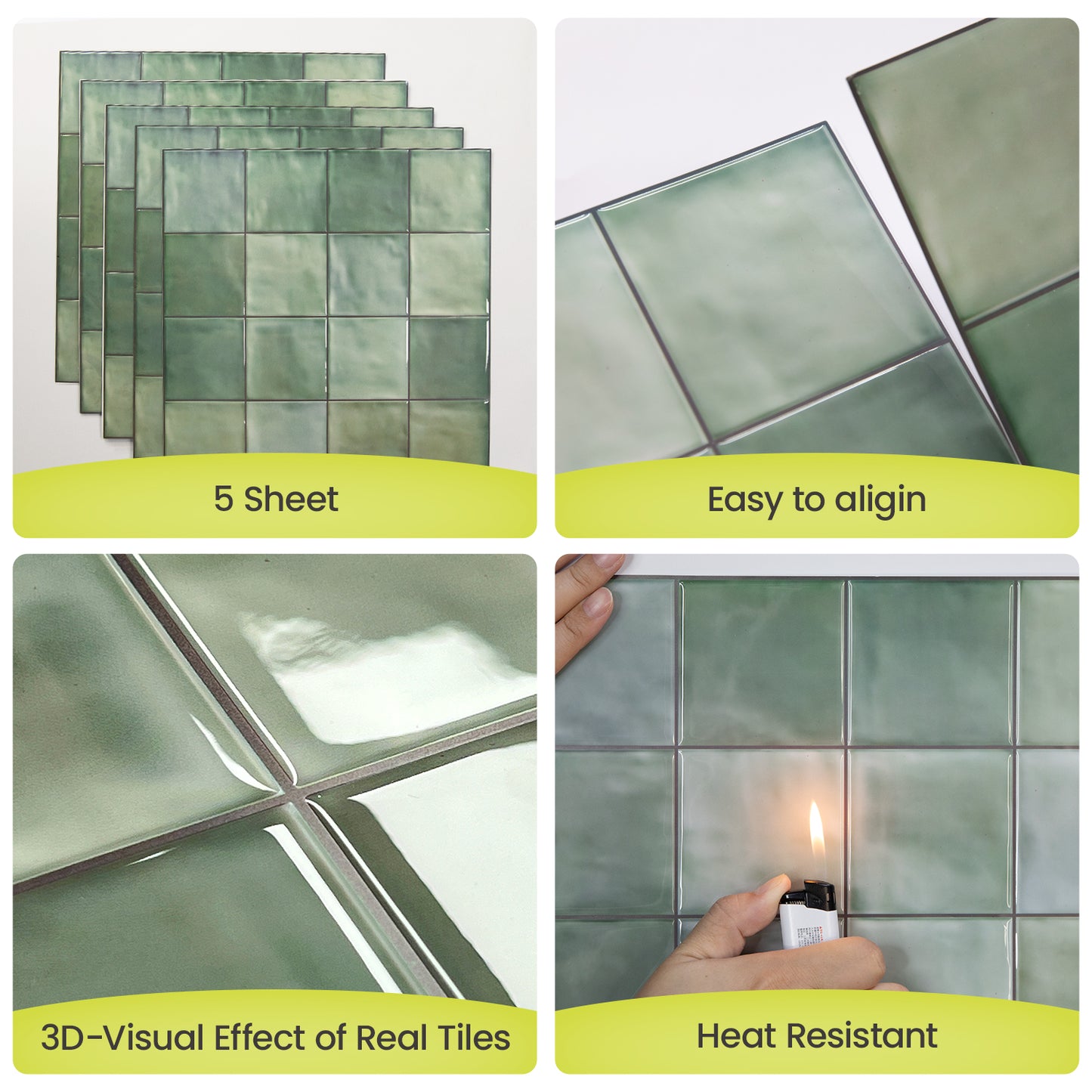 ADD.HERES Spring Moss Green Peel and Stick Backsplash Self-Adhesive 5 Sheets