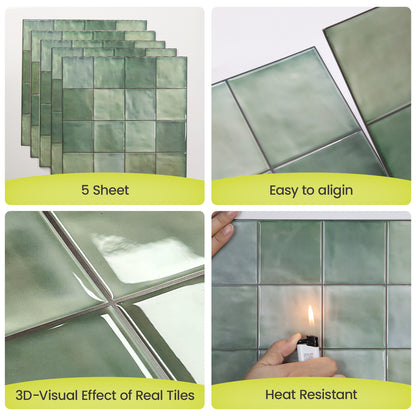 ADD.HERES Spring Moss Green Peel and Stick Backsplash Self-Adhesive 5 Sheets