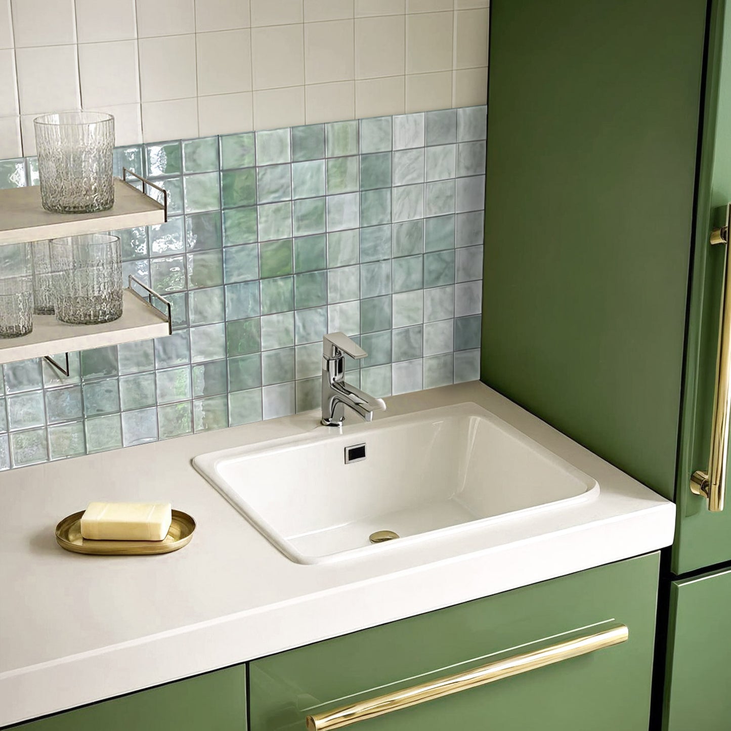 ADD.HERES Spring Moss Green Peel and Stick Backsplash Self-Adhesive 5 Sheets