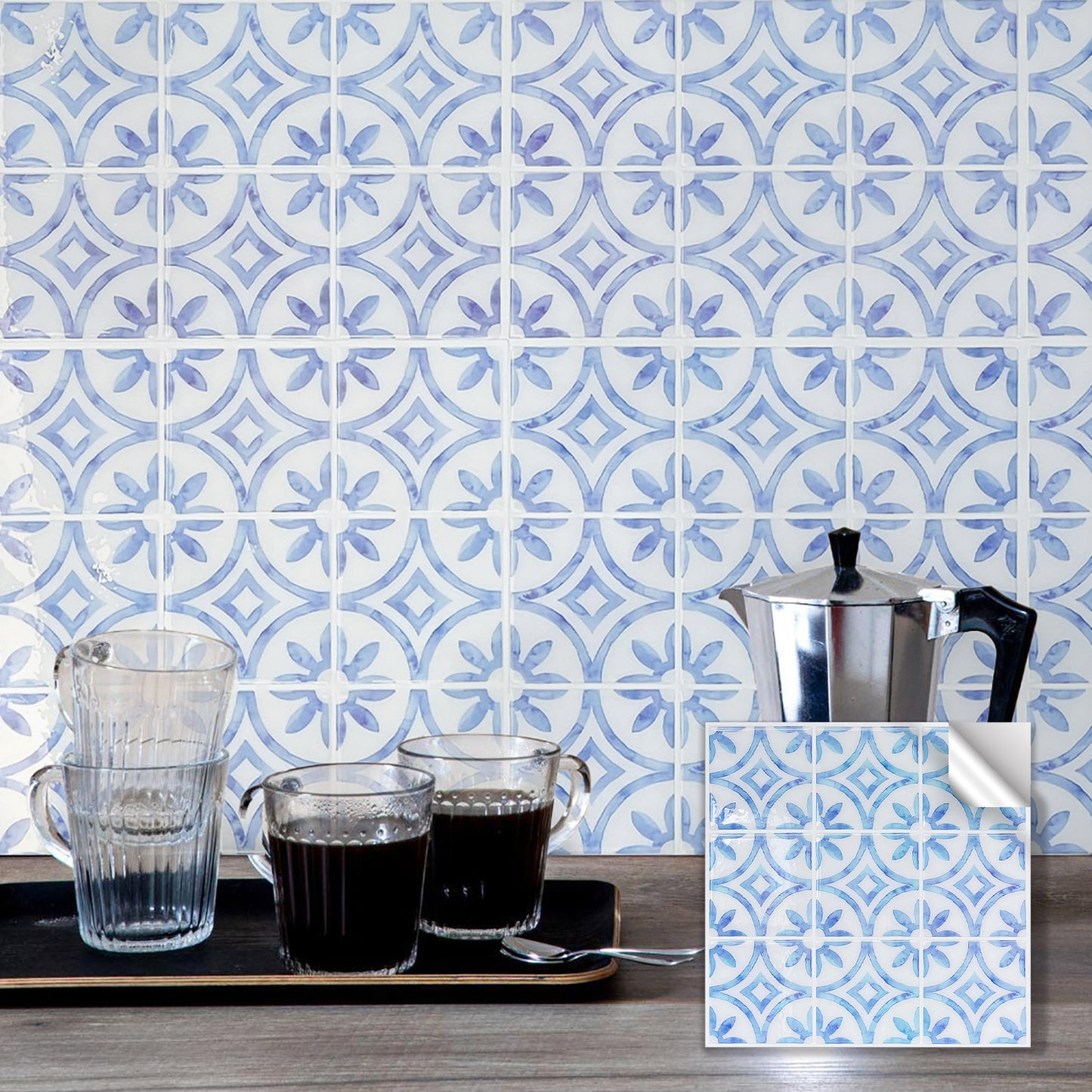 ADD.HERES Blue and White Porcelain Peel and Stick Backsplash Self-Adhesive 5 Sheets