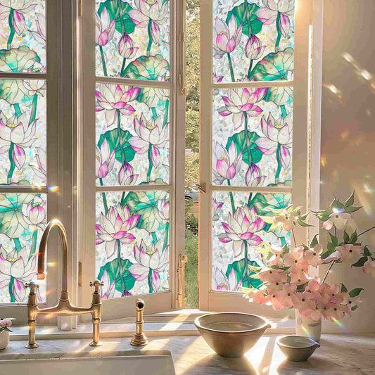 ADD.HERES Lotus‌ 3D Stained Glass Window Film Static Cling