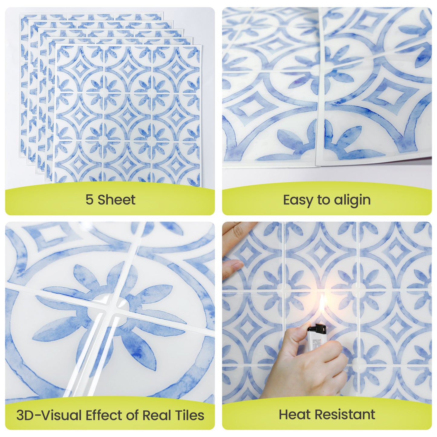 ADD.HERES Blue and White Porcelain Peel and Stick Backsplash Self-Adhesive 5 Sheets