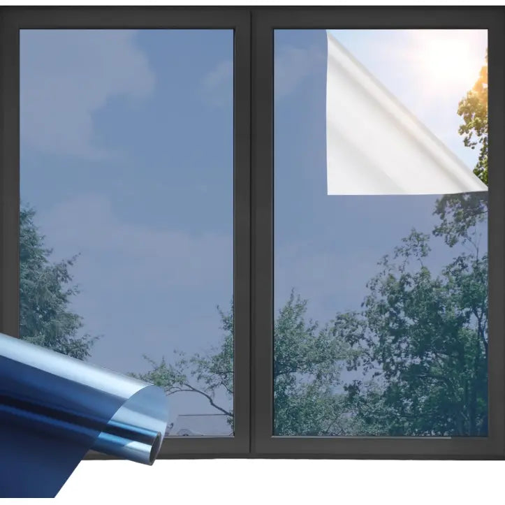 ADD.HERES Blue Silver One Way Solar Control Window Film Static Cling