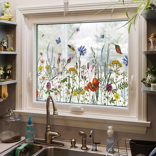 ADD.HERES Butterfly Among The Flowers 3D Stained Glass Window Film Static Cling