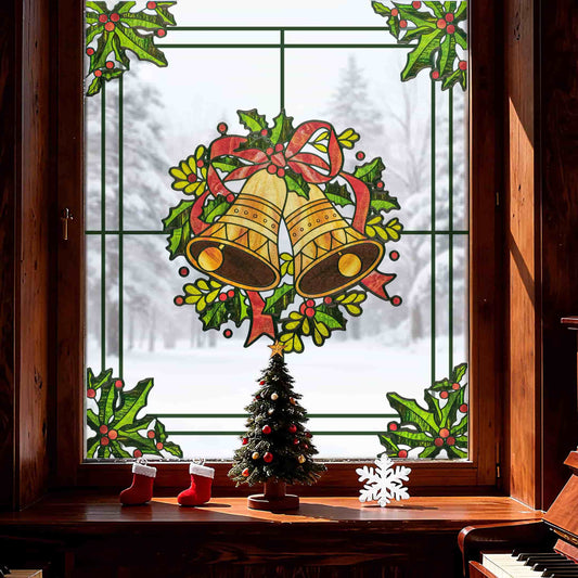 ADD.HERES Christmas Bells 3D Stained Glass Window Film Static Cling