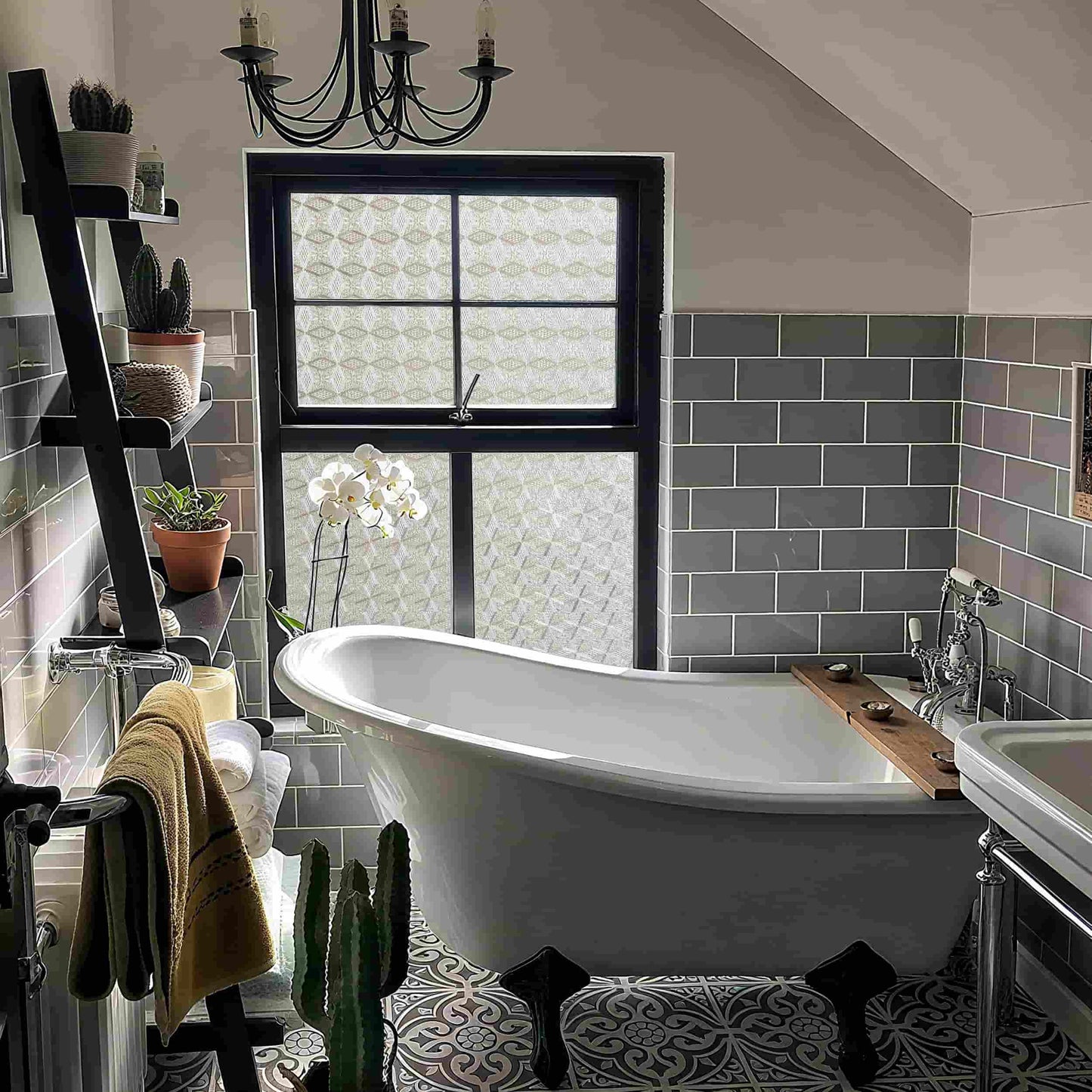 ADD.HERES Diamond-Shaped Flower 3D Stained Glass Window Film Static Cling