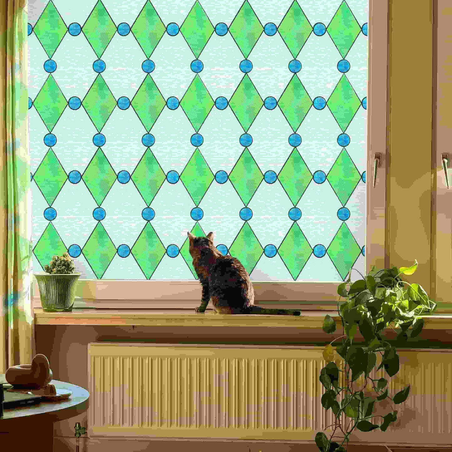 ADD.HERES Diamond Lattice 3D Stained Glass Window Film Static Cling