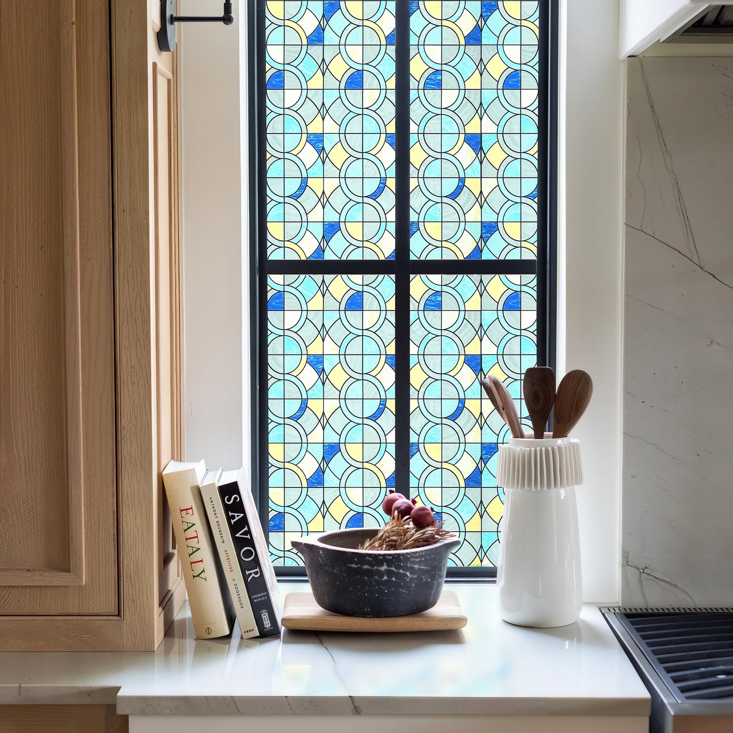 ADD.HERES Geometric Rings 3D Stained Glass Window Film Static Cling