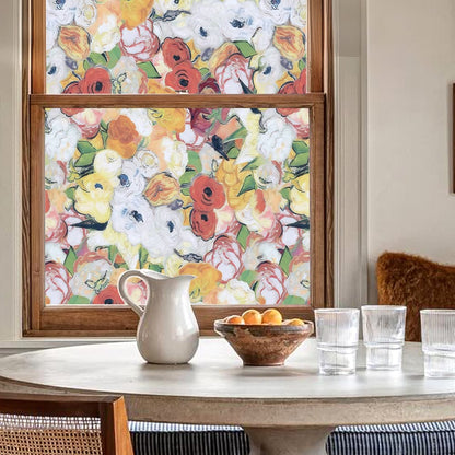 ADD.HERES Oil Painting Flowers 3D Stained Glass Window Film Static Cling
