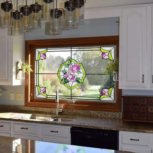ADD.HERES Rose Garden 3D Stained Glass Window Film Static Cling