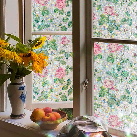 ADD.HERES Rose Garden 3D Stained Glass Window Film Static Cling