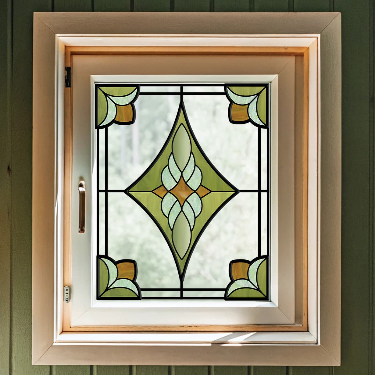 ADD.HERES Verdant Prism 3D Stained Glass Window Film Static Cling