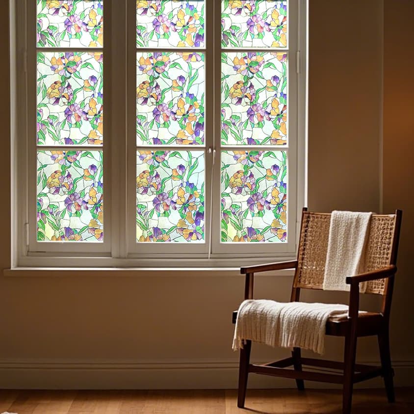 ADD.HERES Viola tricolor 3D Stained Glass Window Film Static Cling