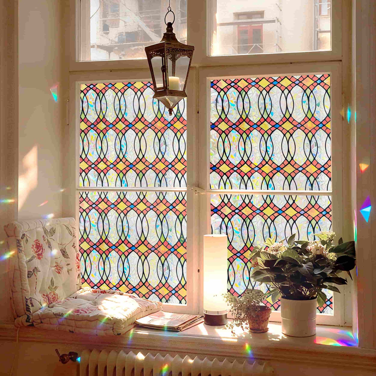 ADD.HERES Amber Flowing Light 3D Stained Glass Window Film Static Cling