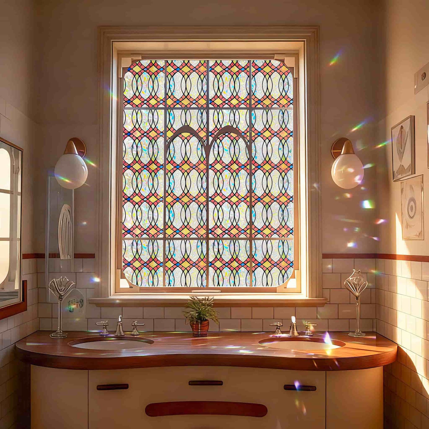 ADD.HERES Amber Flowing Light 3D Stained Glass Window Film Static Cling