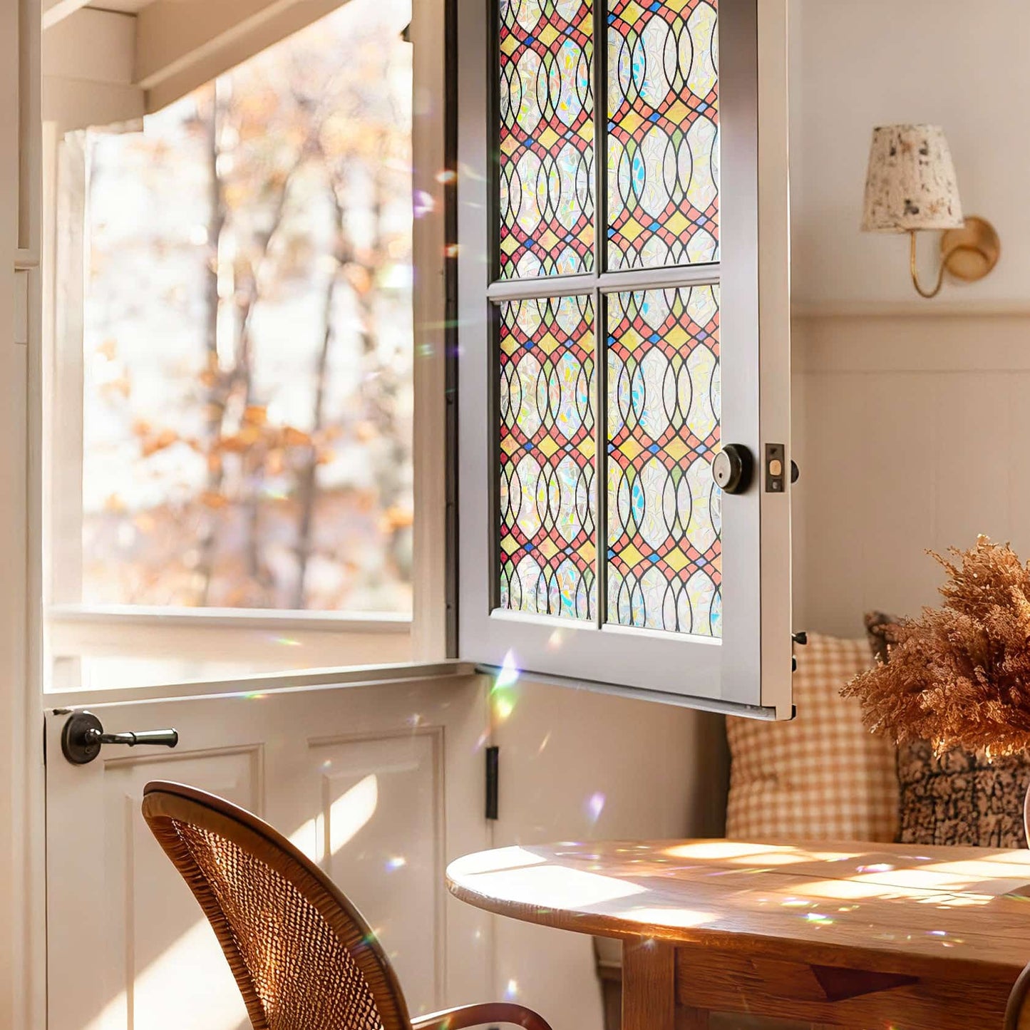 ADD.HERES Amber Flowing Light 3D Stained Glass Window Film Static Cling