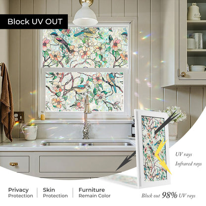 ADD.HERES Blooms & Birds Paradise 3D Stained Glass Window Film