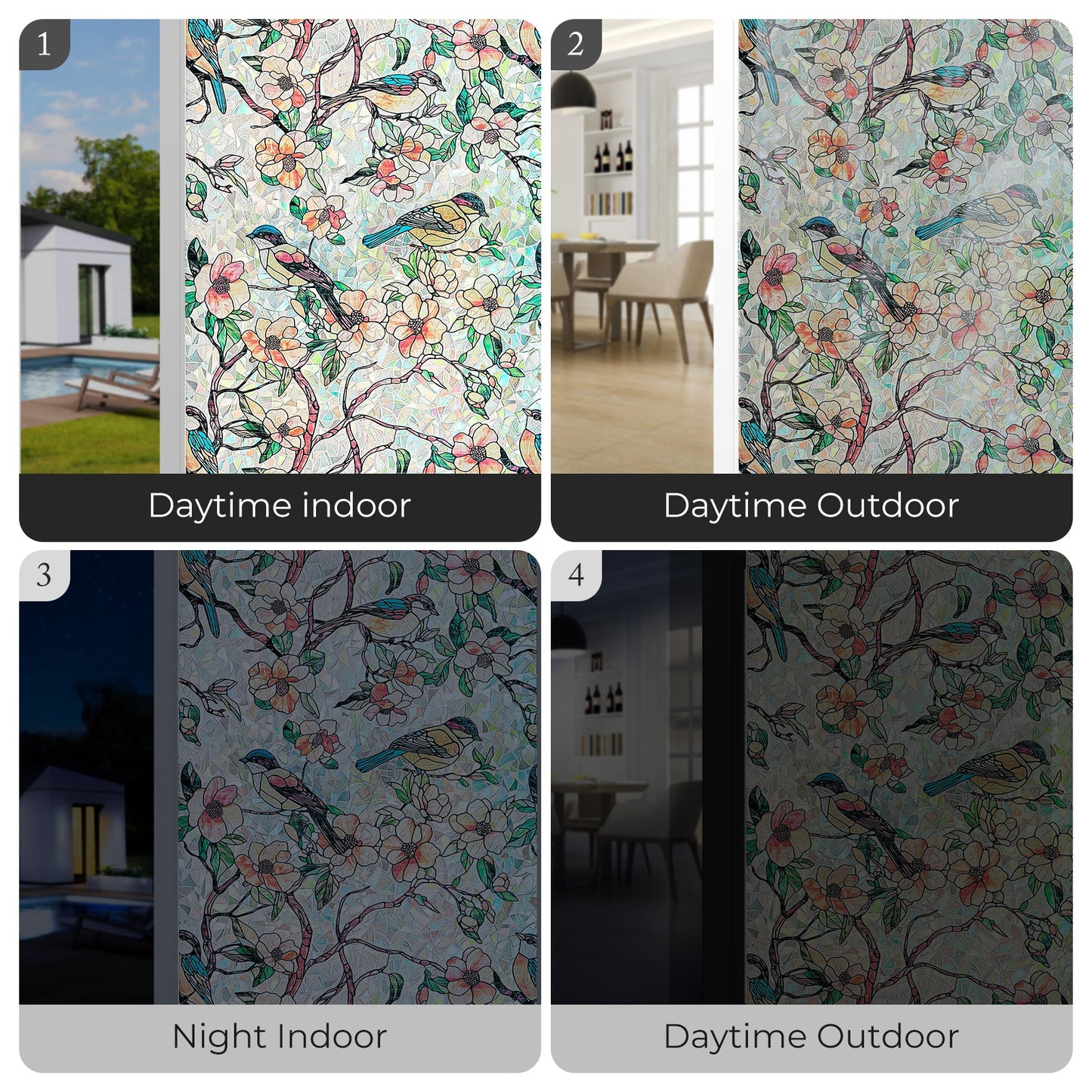 ADD.HERES Blooms & Birds Paradise 3D Stained Glass Window Film
