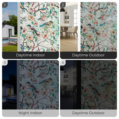 ADD.HERES Blooms & Birds Paradise 3D Stained Glass Window Film