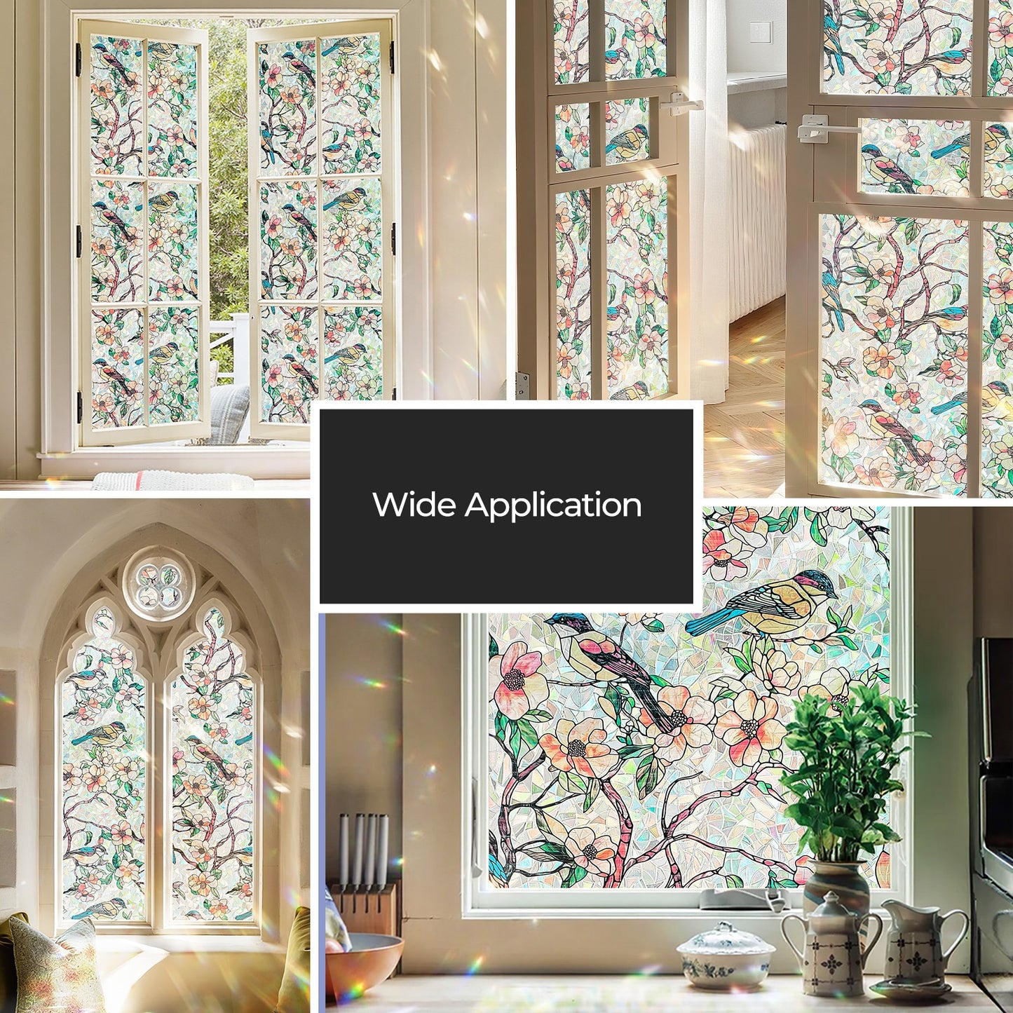 ADD.HERES Blooms & Birds Paradise 3D Stained Glass Window Film