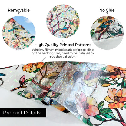 ADD.HERES Blooms & Birds Paradise 3D Stained Glass Window Film