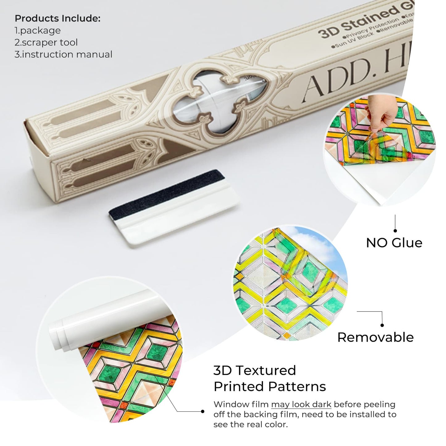 ADD.HERES Budapest 3D Stained Glass Window Film Static Cling