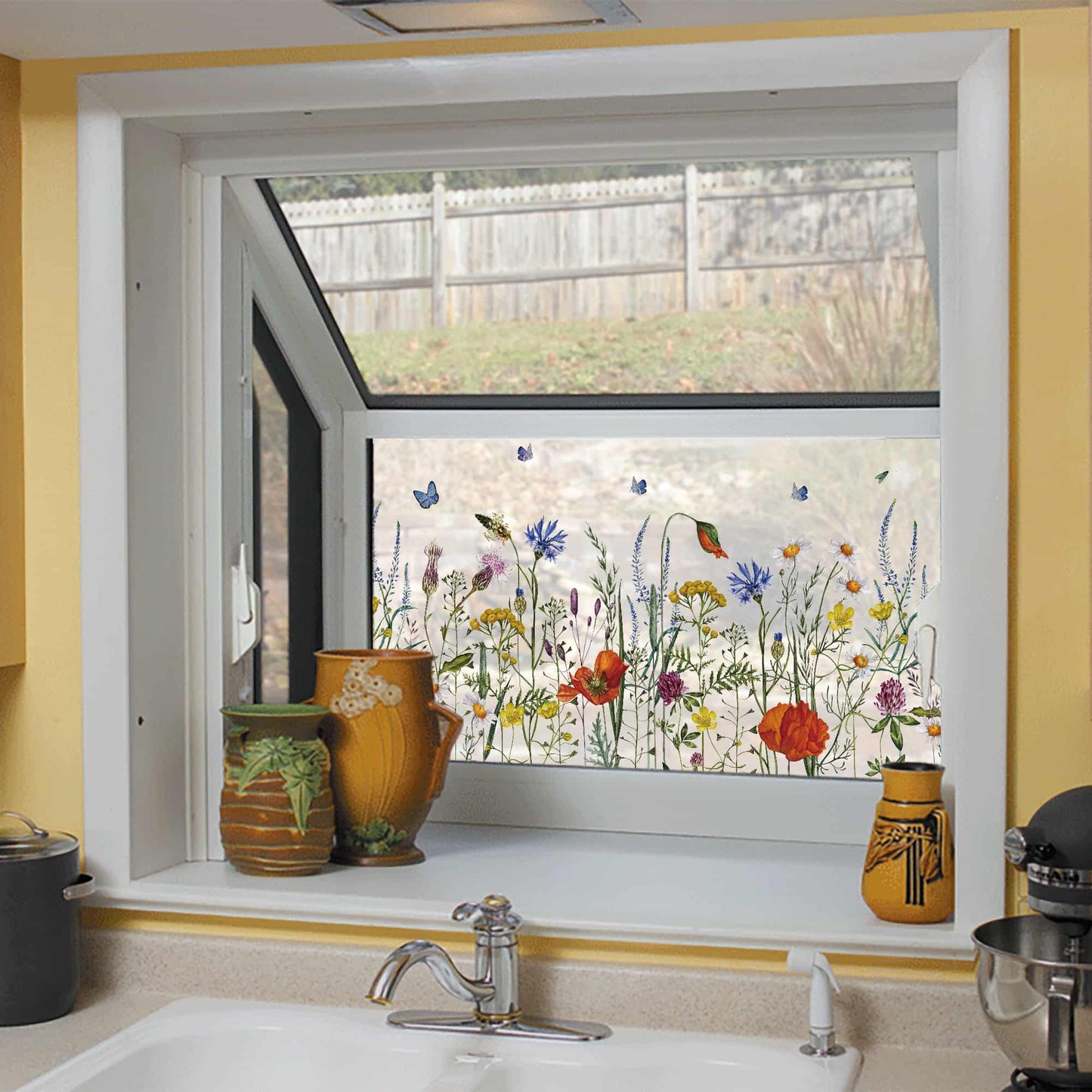 ADD.HERES Butterfly Among The Flowers 3D Stained Glass Window Film Static Cling