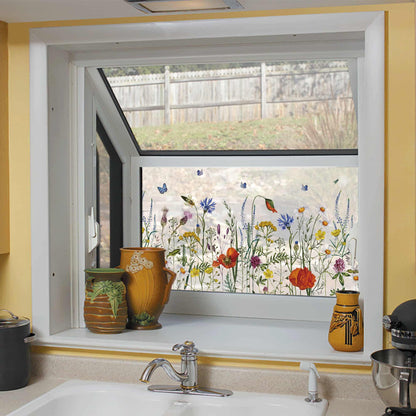 ADD.HERES Butterfly Among The Flowers 3D Stained Glass Window Film Static Cling