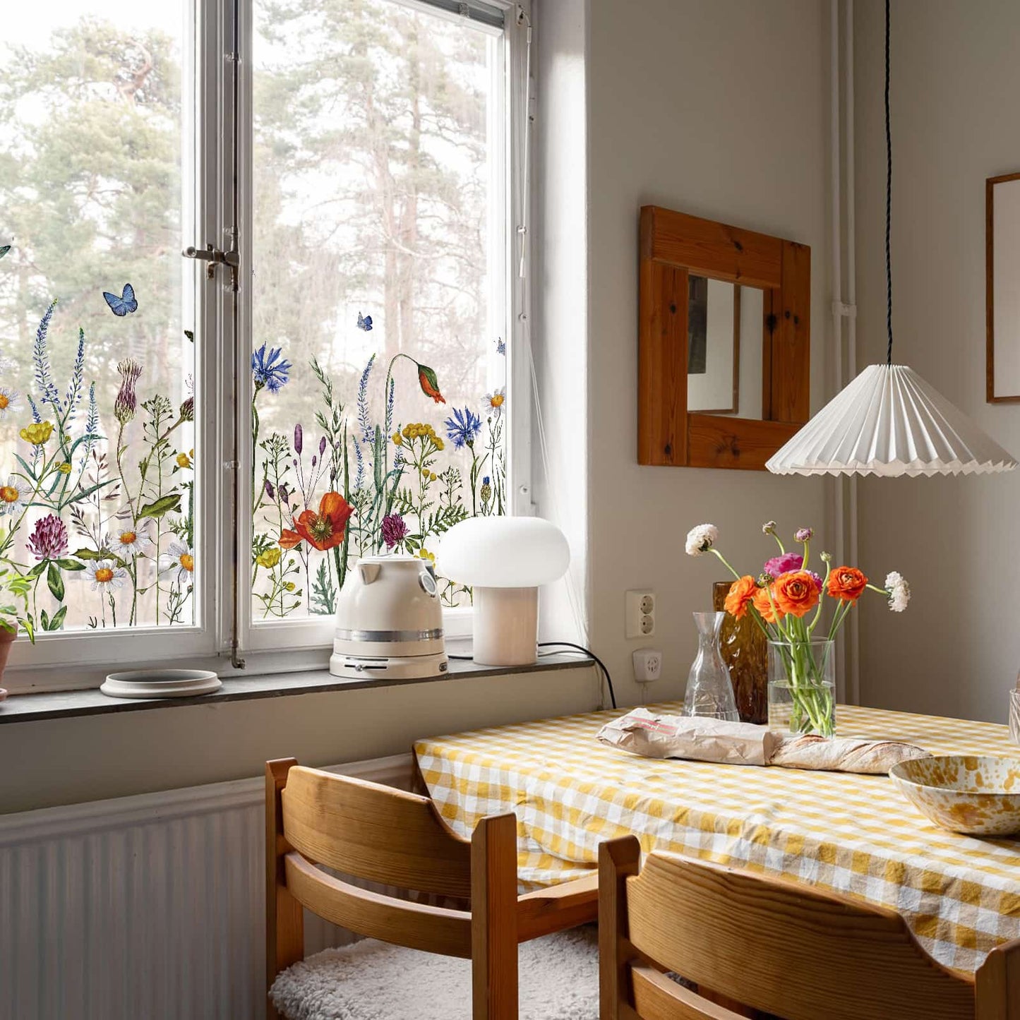 ADD.HERES Butterfly Among The Flowers 3D Stained Glass Window Film Static Cling