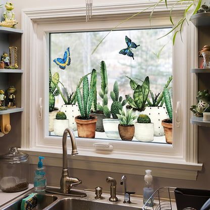 ADD.HERES  Cactus Garden 3D Stained Glass Window Film Static Cling