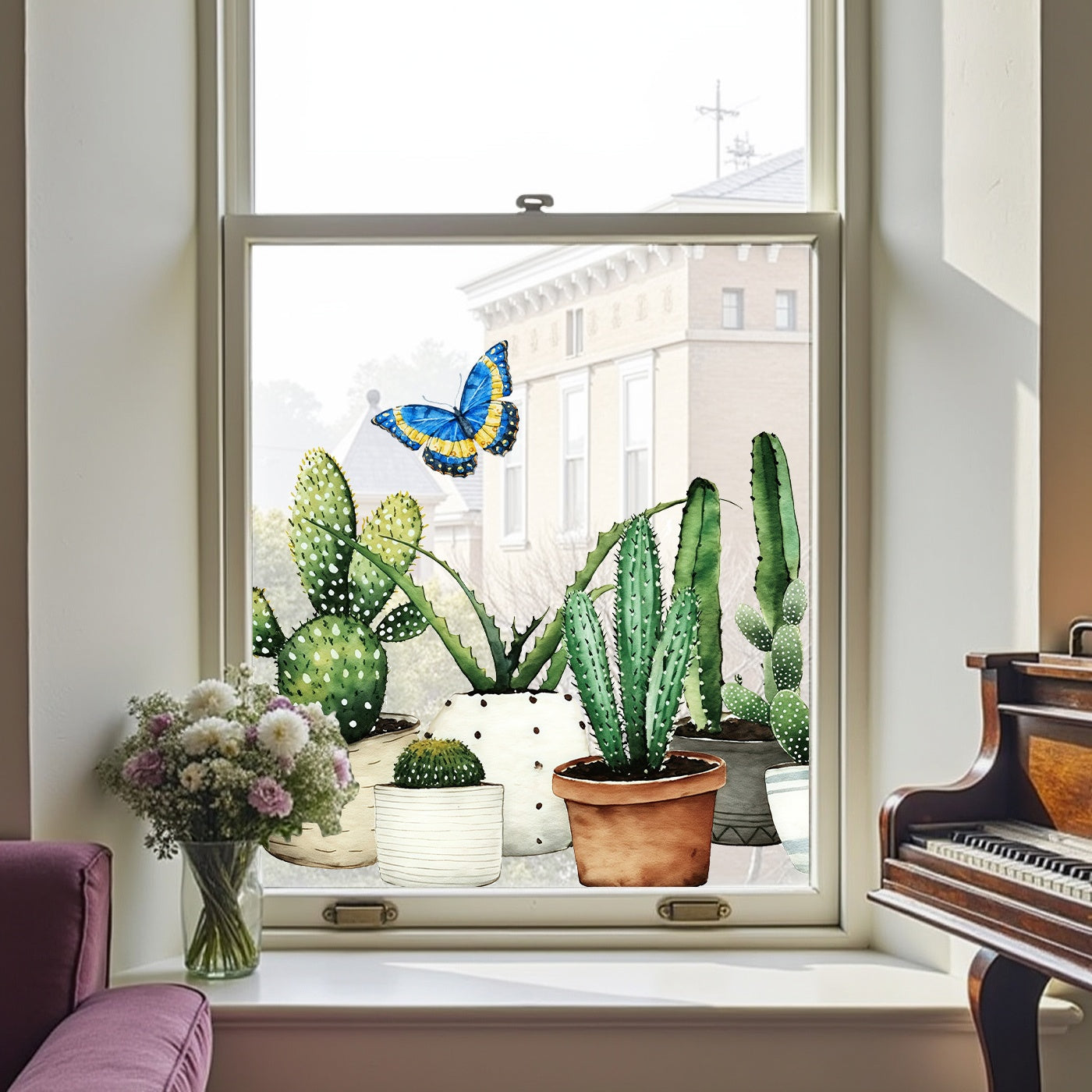 ADD.HERES  Cactus Garden 3D Stained Glass Window Film Static Cling
