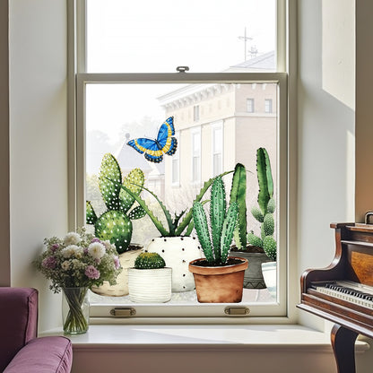 ADD.HERES  Cactus Garden 3D Stained Glass Window Film Static Cling