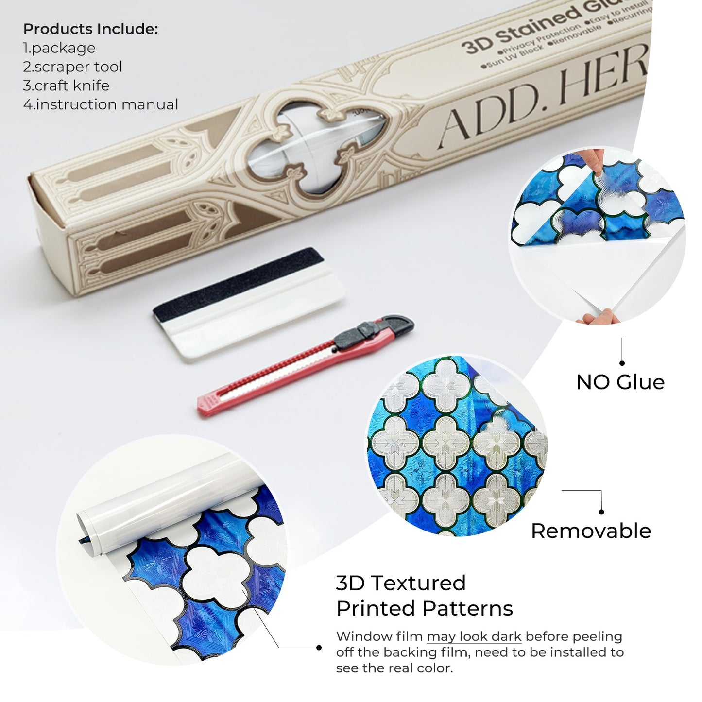 ADD.HERES Canglang Pavilion Blue 3D Stained Glass Window Film