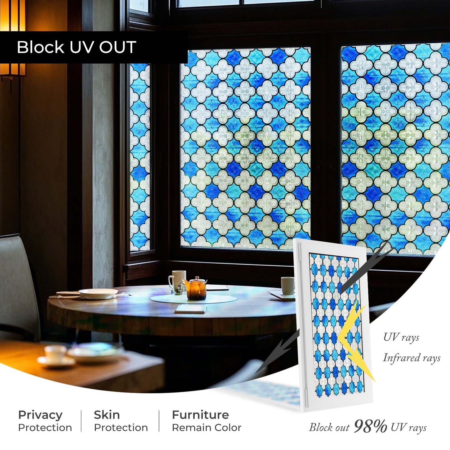 ADD.HERES Canglang Pavilion Blue 3D Stained Glass Window Film