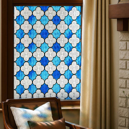 ADD.HERES Canglang Pavilion Blue 3D Stained Glass Window Film Static Cling