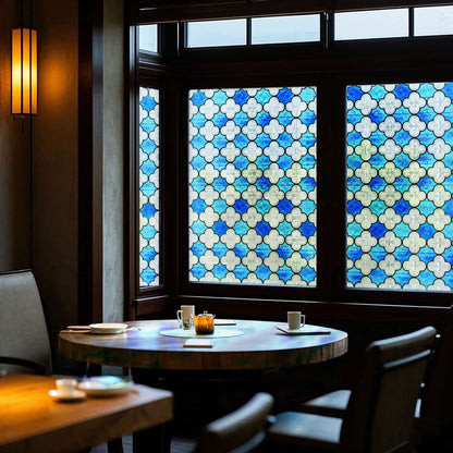 ADD.HERES Canglang Pavilion Blue 3D Stained Glass Window Film Static Cling