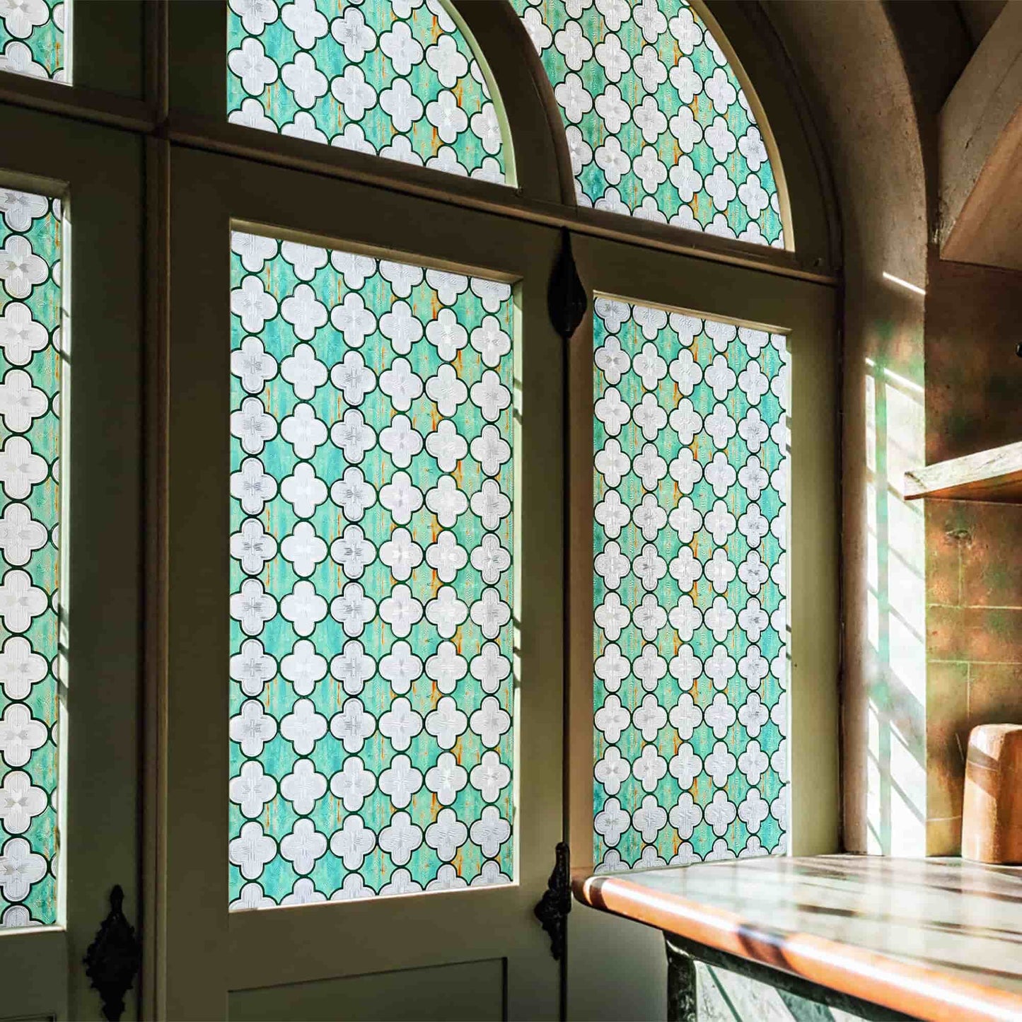 ADD.HERES Canglang Pavilion Green 3D Stained Glass Window Film Static Cling