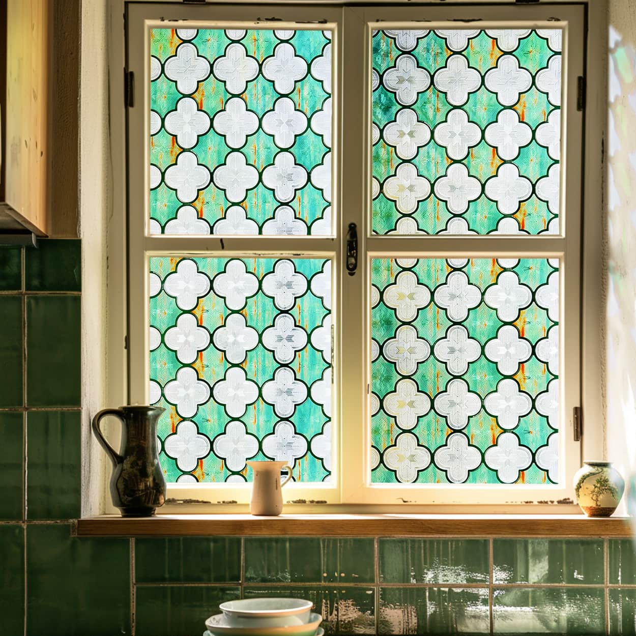 ADD.HERES Canglang Pavilion Green 3D Stained Glass Window Film Static Cling