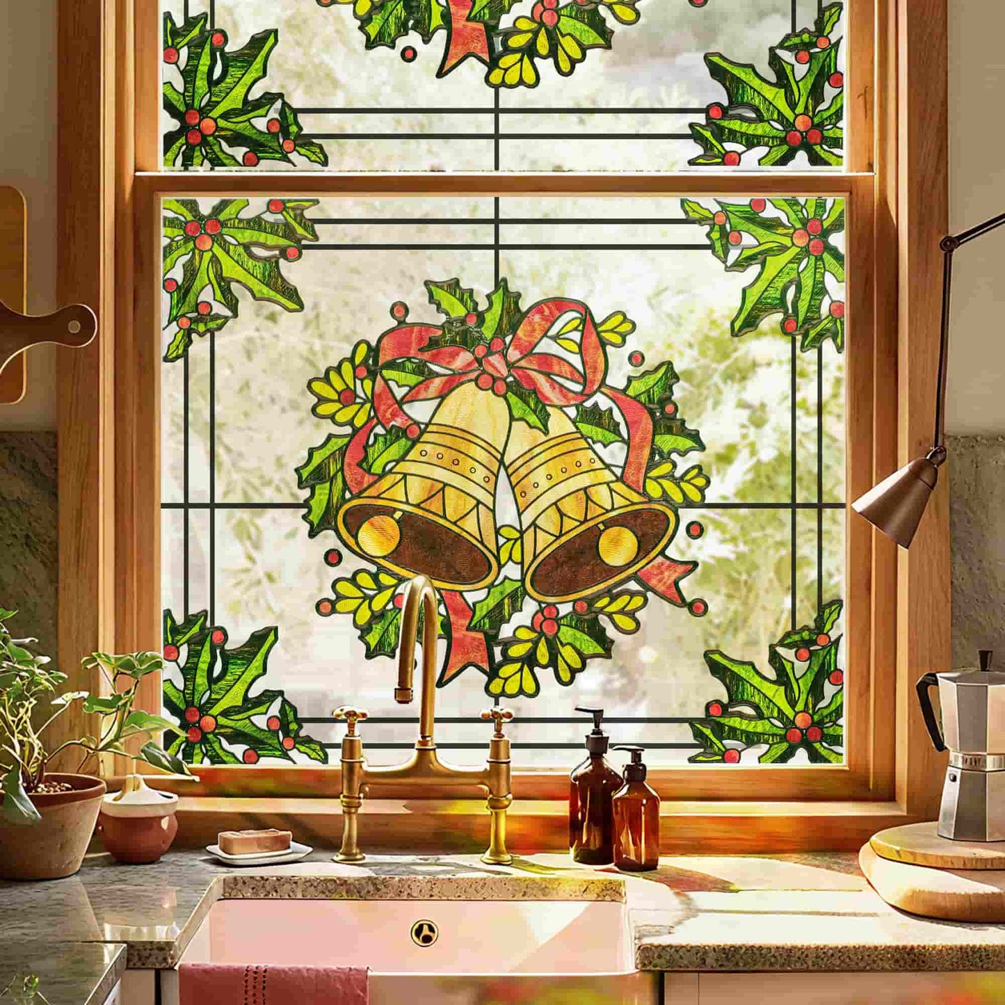 ADD.HERES Christmas Bells 3D Stained Glass Window Film Static Cling