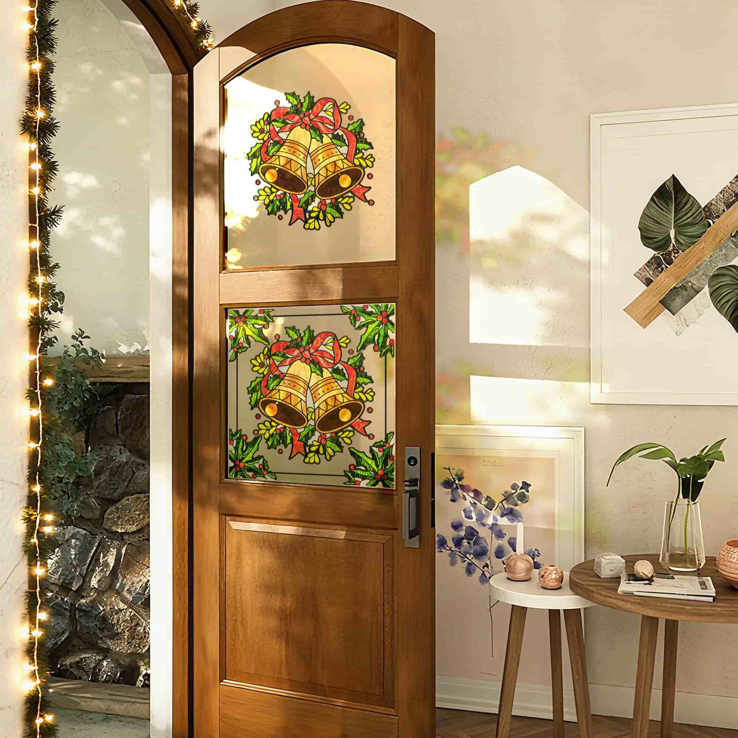 ADD.HERES Christmas Bells 3D Stained Glass Window Film Static Cling