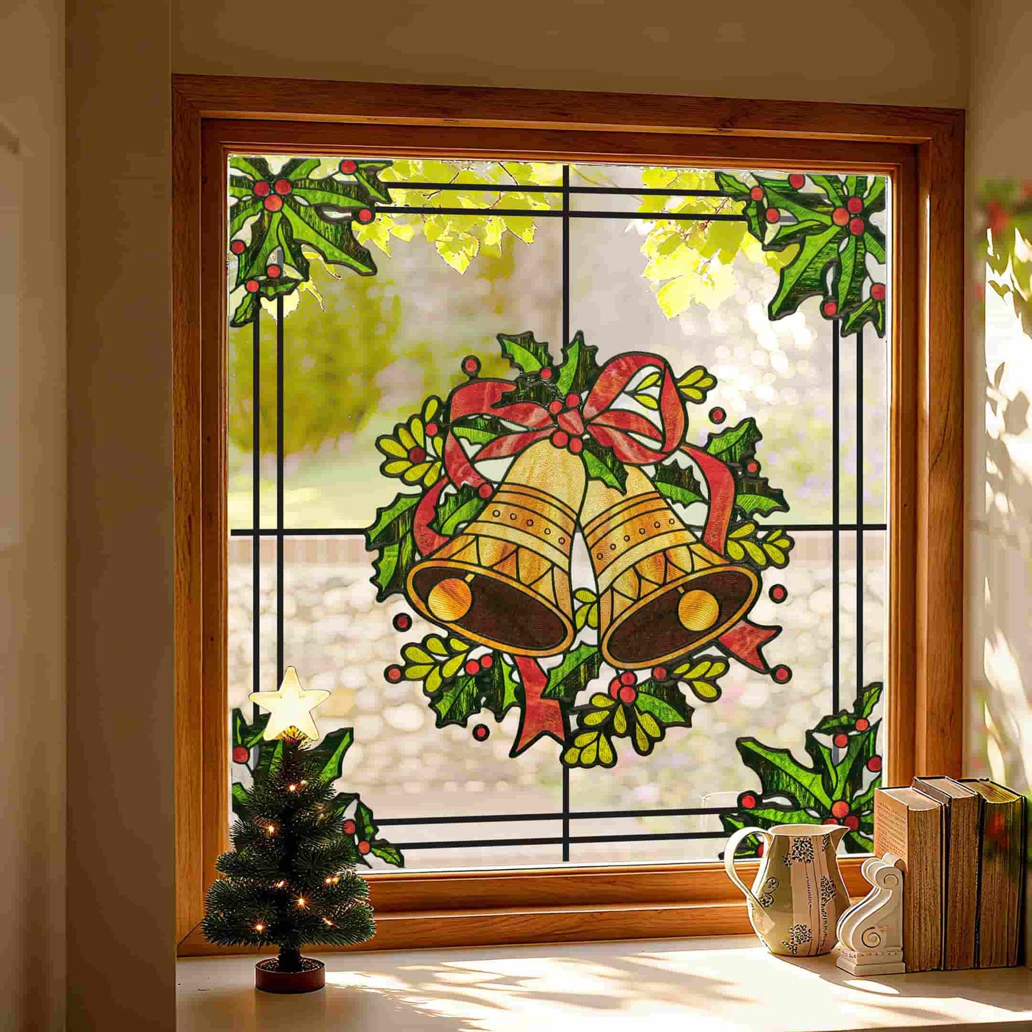 ADD.HERES Christmas Bells 3D Stained Glass Window Film Static Cling