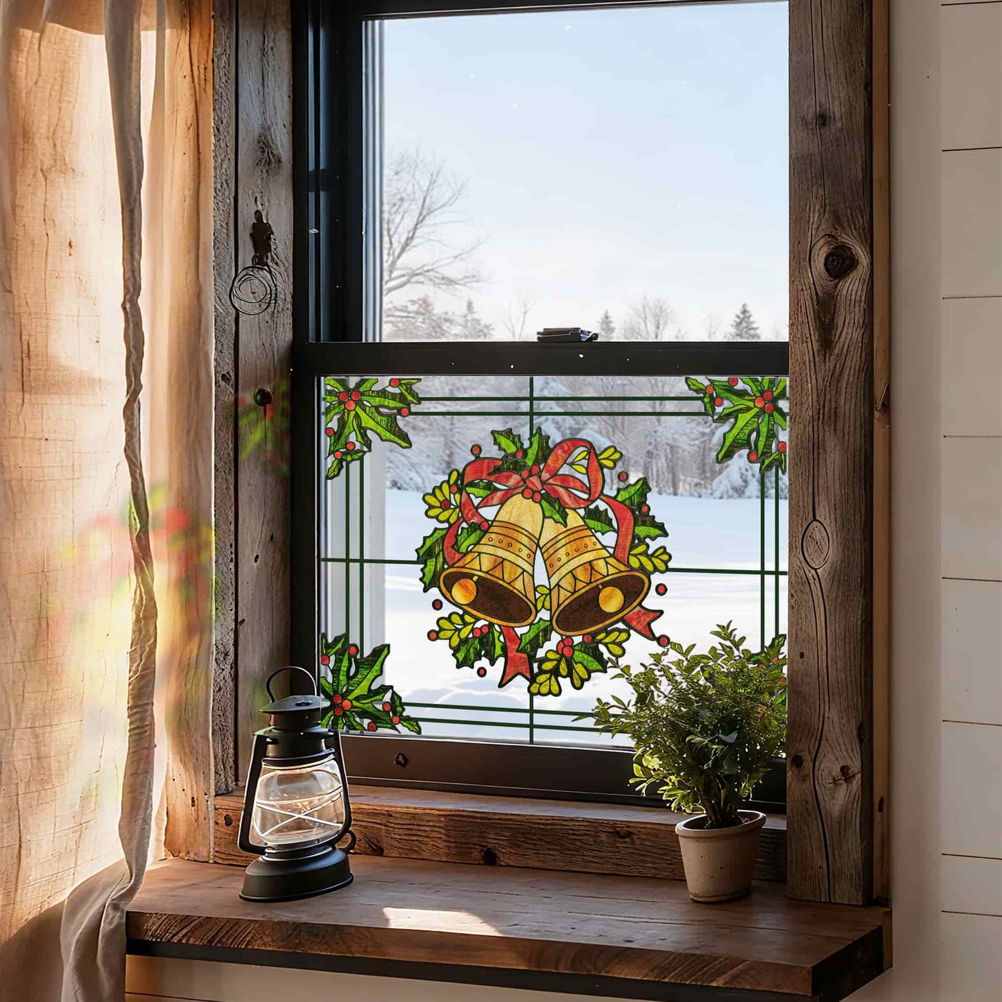 ADD.HERES Christmas Bells 3D Stained Glass Window Film Static Cling