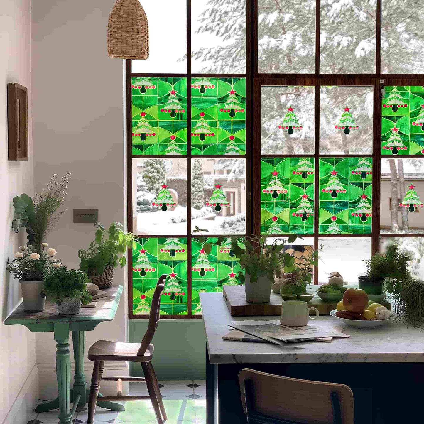 ADD.HERES Christmas Forest 3D Stained Glass Window Film Static Cling