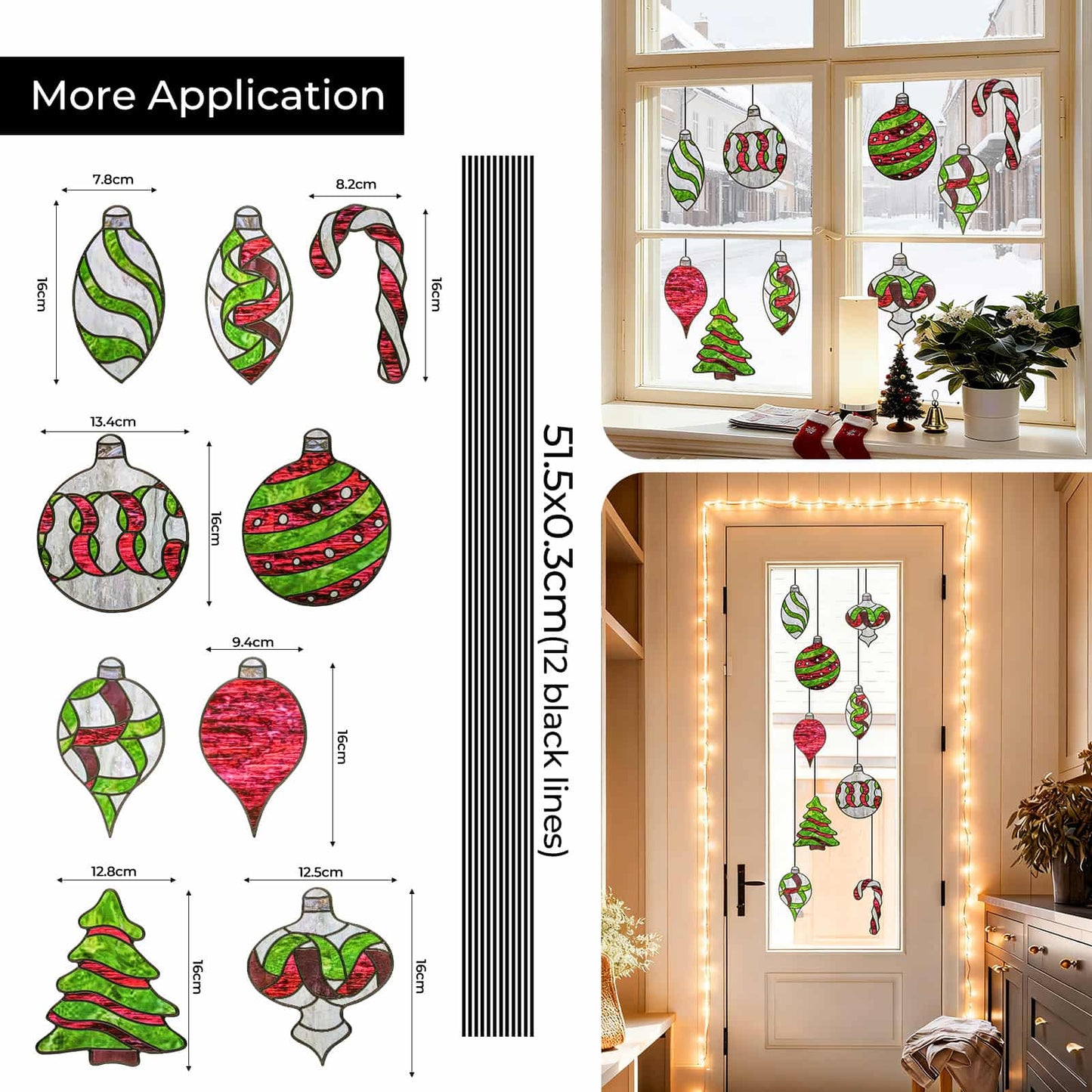 ADD.HERES Christmas Light Ball 3D Stained Glass Window Film Static Cling