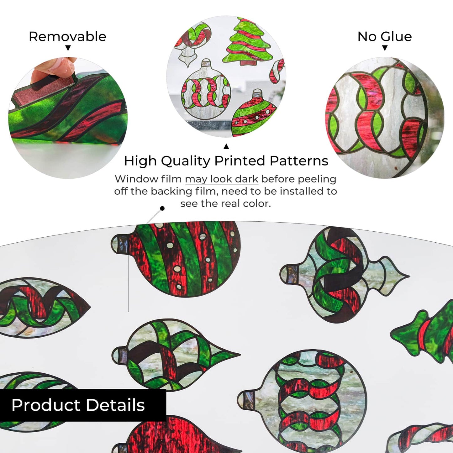 ADD.HERES Christmas Light Ball 3D Stained Glass Window Film Static Cling