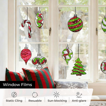 ADD.HERES Christmas Light Ball 3D Stained Glass Window Film Static Cling