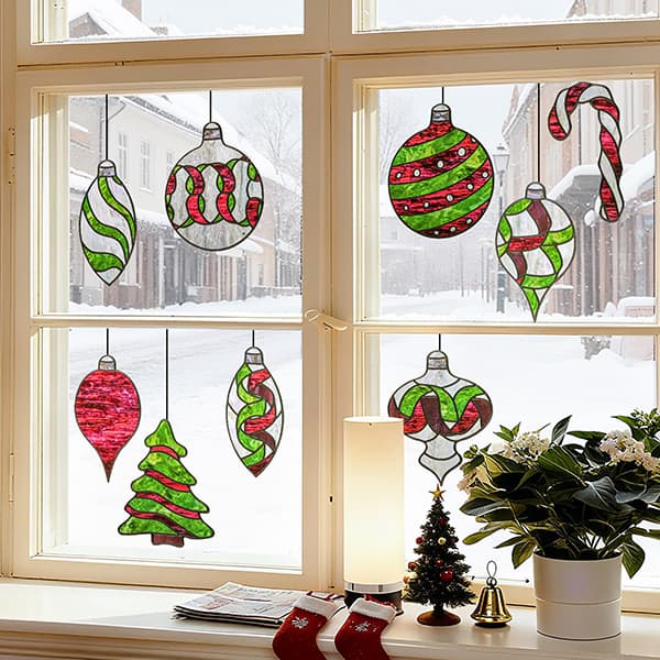 ADD.HERES Christmas Light Ball 3D Stained Glass Window Film Static Cling