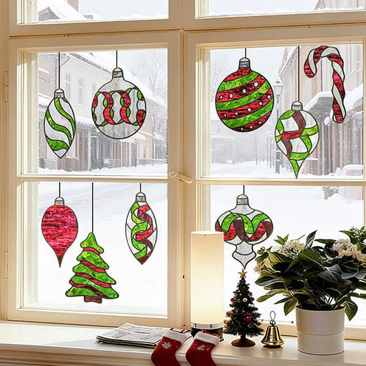 ADD.HERES Christmas Light Ball 3D Stained Glass Window Film Static Cling